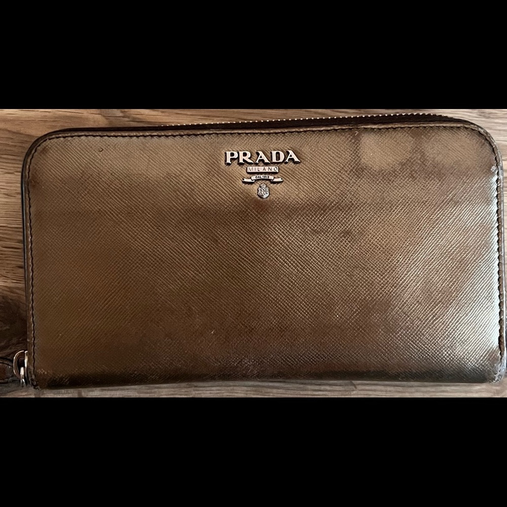 COPY - Prada Bronze Saffiano Leather Zip Around Wallet